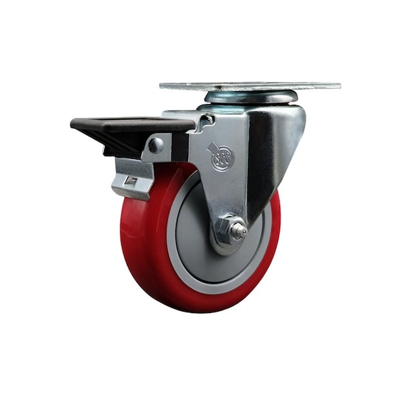 4'' Red Poly Wheel Swivel Top Plate Caster Posi Brake